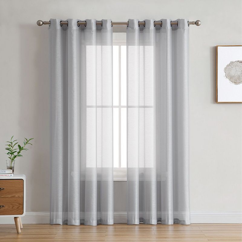 THD Basics 2 Piece Semi Sheer Voile Window Curtain Drapes Grommet Top Panels - Set of 2 panels