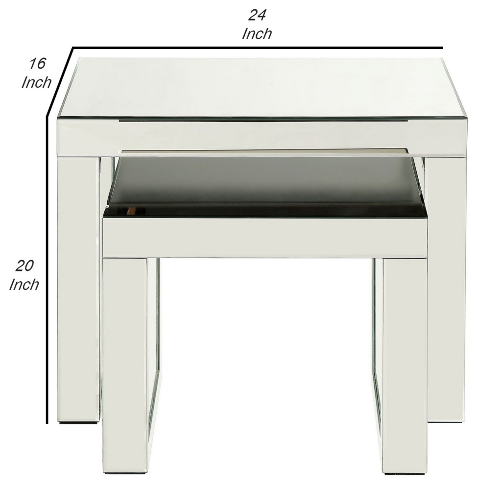 Benzara BM250303 Accent Table With Mirrored Top and Faux Crystal Accent  Silver   Contemporary   Coffee Table Sets   by Uber Bazaar  Houzz