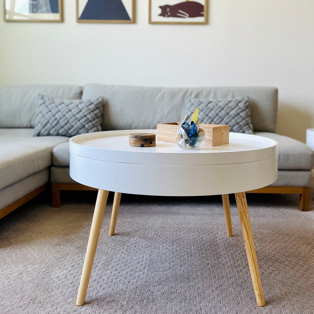 Zoe Mid Century Modern Round Coffee Table with Storage