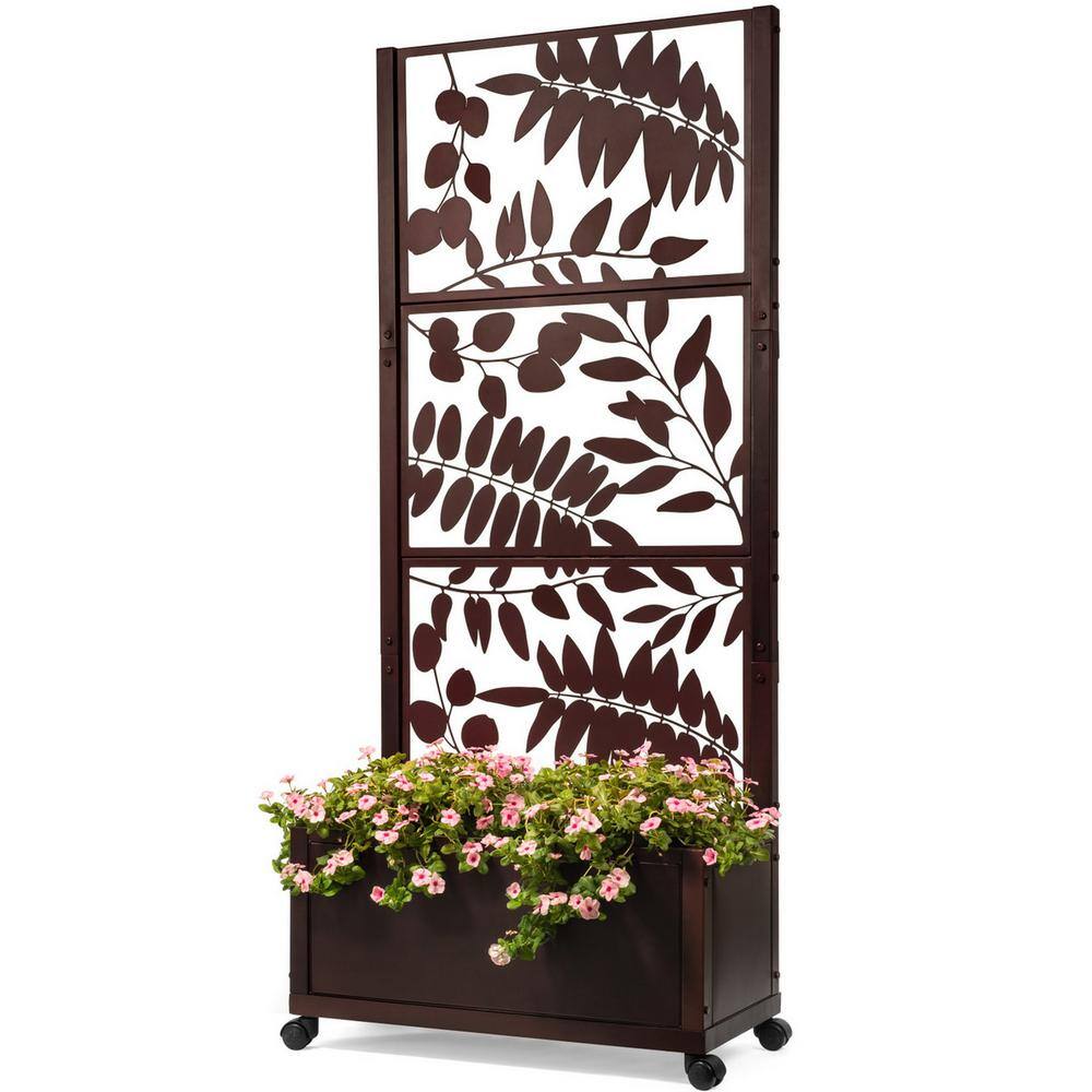 Ejoy 75 in. x 32.2 in. x 14.8 in. Heavy-Duty Iron Trellis with Planter Box MT_Treeleaves75x32x15inch