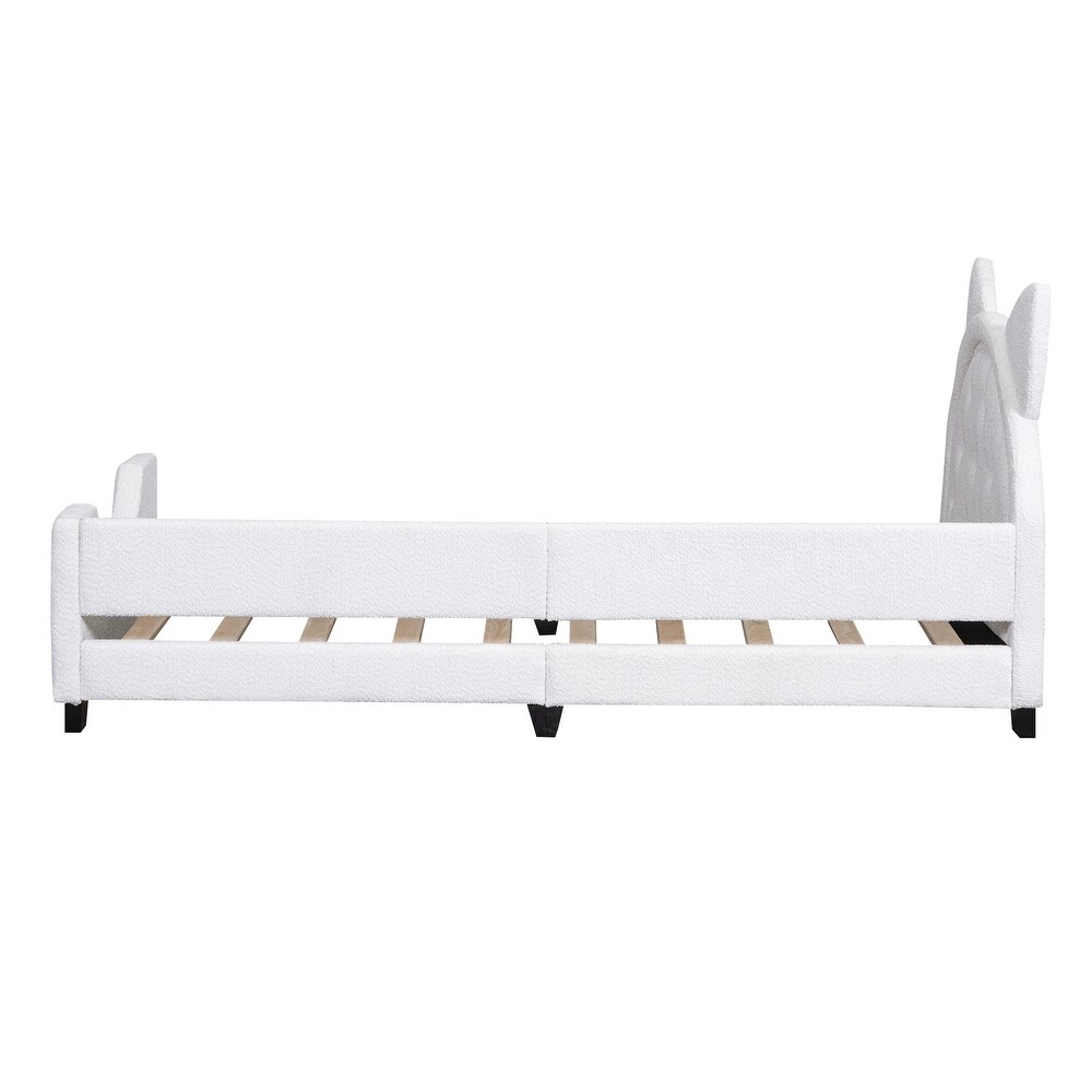 Teddy Fleece Twin Size Upholstered Daybed with Carton Ears Shaped Headboard