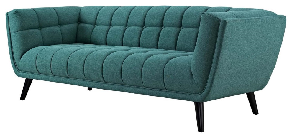 Transitional Sofa  Angled Legs With Cushioned Seat  ampSquare Button Tufting   Transitional   Loveseats   by Declusia  Houzz