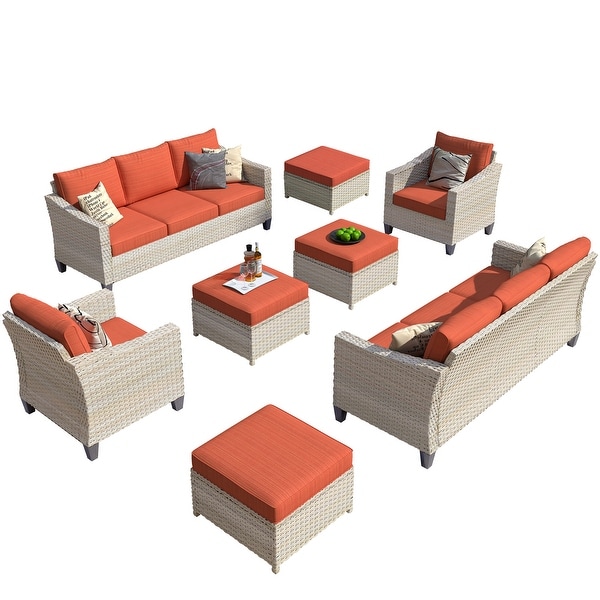 XIZZI 8Piece Outdoor Patio Furniture Rattan Wicker Conversation Set with Ottomans