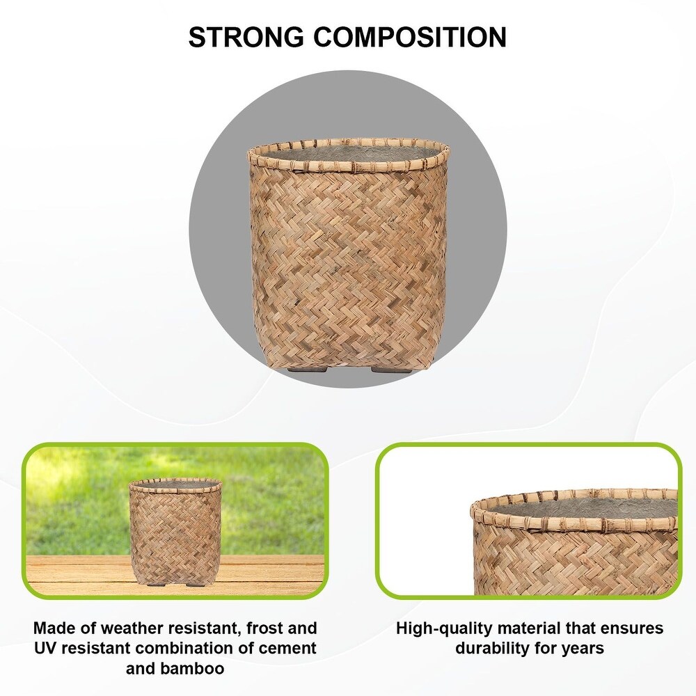 Pottery Pots Zayn Bamboo Indoor Outdoor Round Planter  Natural Finish
