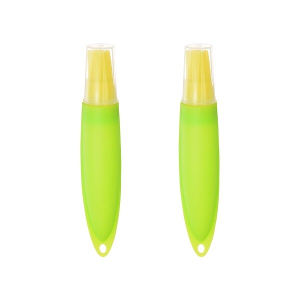 2pcs Silicone Oil Bottle Brush Tip Tail with Cap for BBQ Baking， Yellow+Green