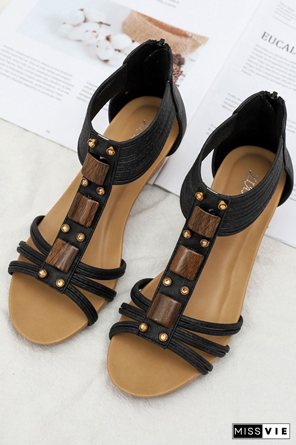 PU Strappy Zipper Platform Sandals