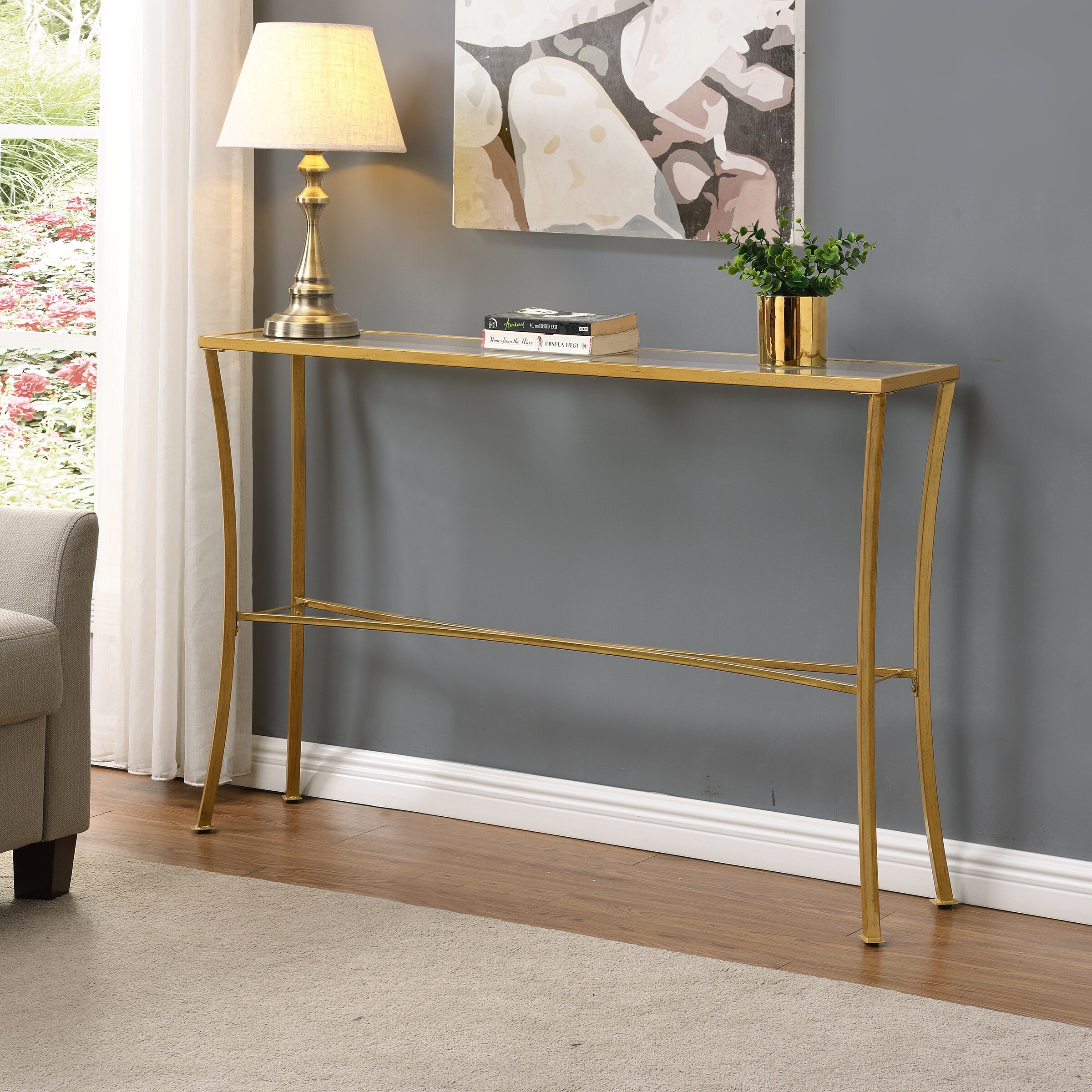 Savoy Antique Gold Glass Top Console Table