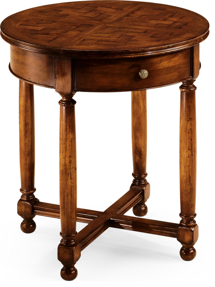 Country Farmhouse Round Parquet Topped Side Table   Traditional   Side Tables And End Tables   by HedgeApple  Houzz