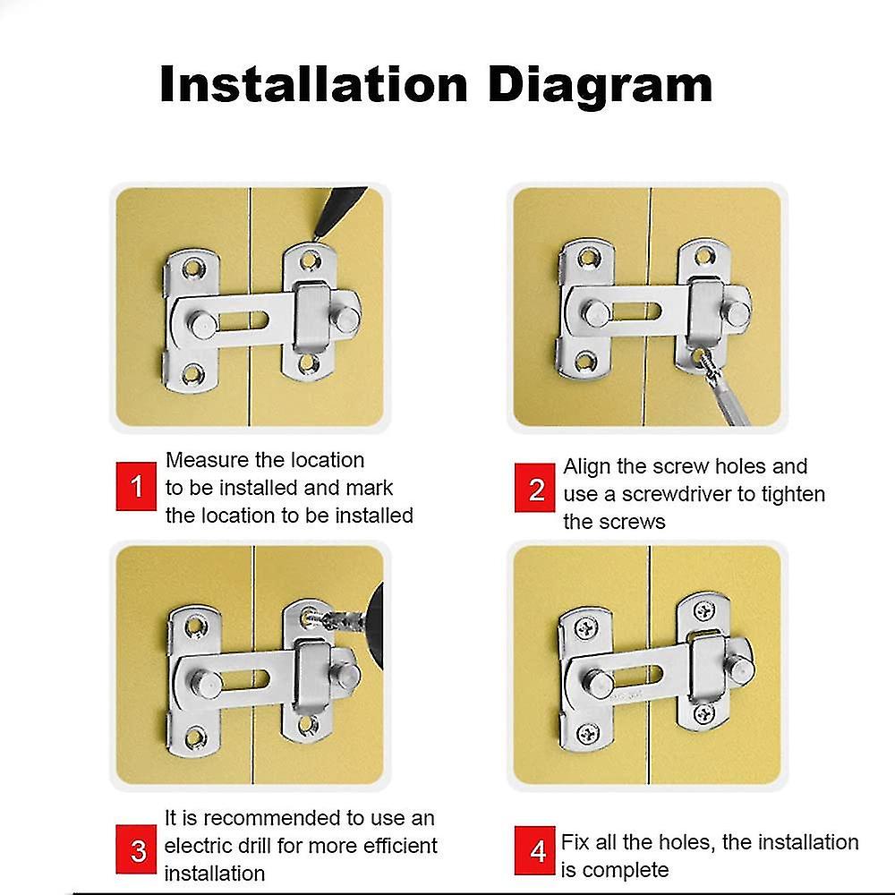 4 Pieces Door Latch， Security Latch， Sliding Hasp， Stainless Steel Door Latch For Door， Cabinet， Drawer