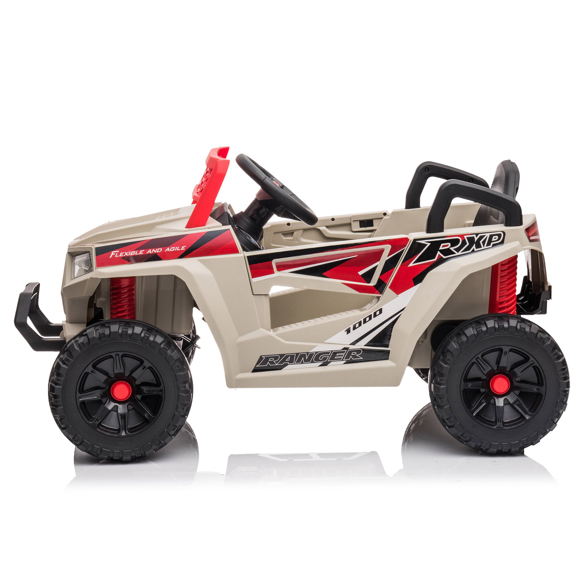 12V Kids Ride-On ATV Quad, Electric Off-Road UTV Vehicle for Big Kids, 80 Lbs Capacity-Beige