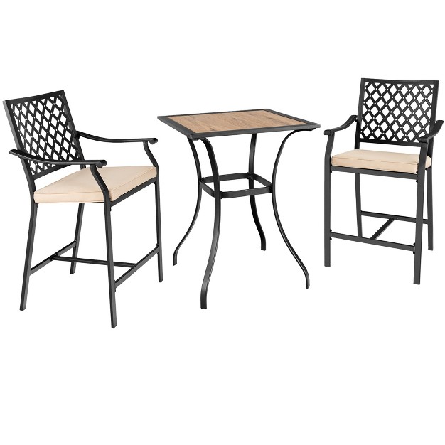 Costway Patio Square Bar Table Wood like Tabletop Metal Frame Garden Backyard