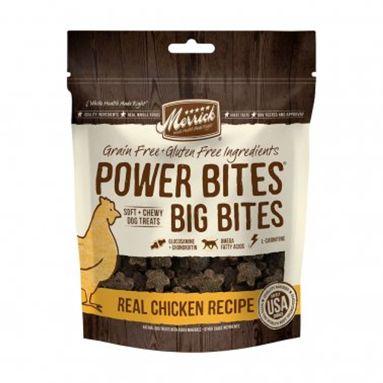 Merrick Power Bites Big Bites Grain-Free RealChicken Recipe Dog Treats， 6 oz