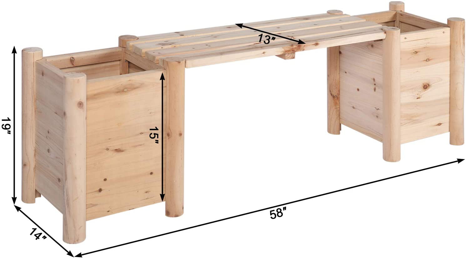 YIGOBUY Outdoor Wooden Planter Box Bench Seat with Raised Plant Container