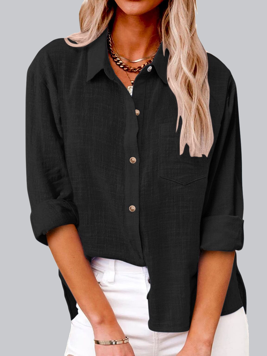 Casual Solid Color Lapel Pocket Long Sleeve Shirt