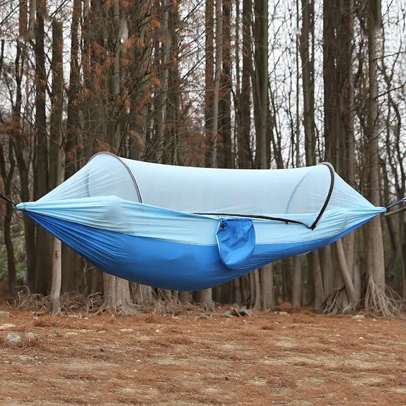 Outdoor camping anti rollover nylon hammock with mosquito net Single double automatic quick opening mosquito net hammock