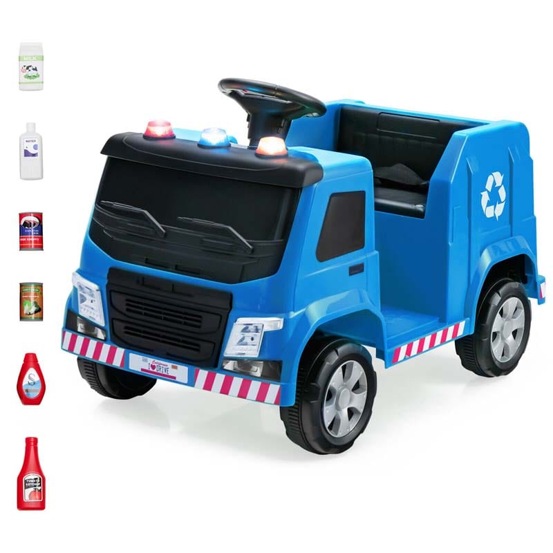 12V Kids Ride On Recycling Trash Truck Battery Powered RC Riding Toy Car with Recycling Accessories