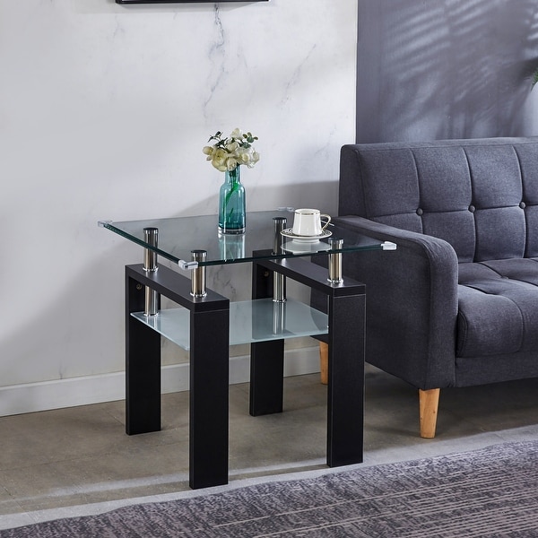 Clear Glass Top Side Table End Table Sofa Table for Living Room