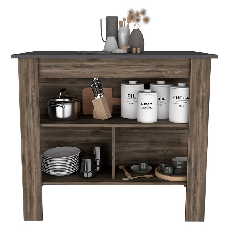 DEPOT E-SHOP Delos Kitchen Island， Four Legs， Three Shelves， Dark Brown / Onix