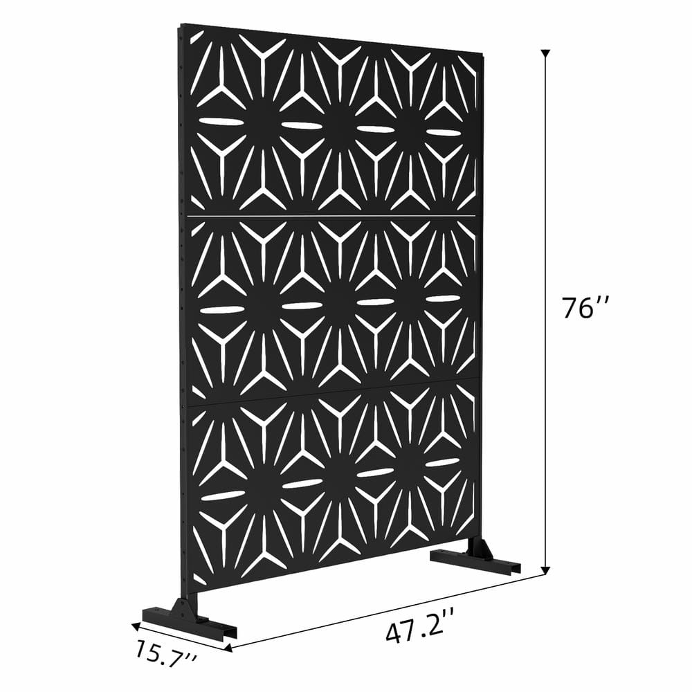 Tunearary 76 in. Black Outdoor Galvanized Steel Garden Fence Privacy Screens with Stand for Patio Deck Backyard PFH-S209LYF