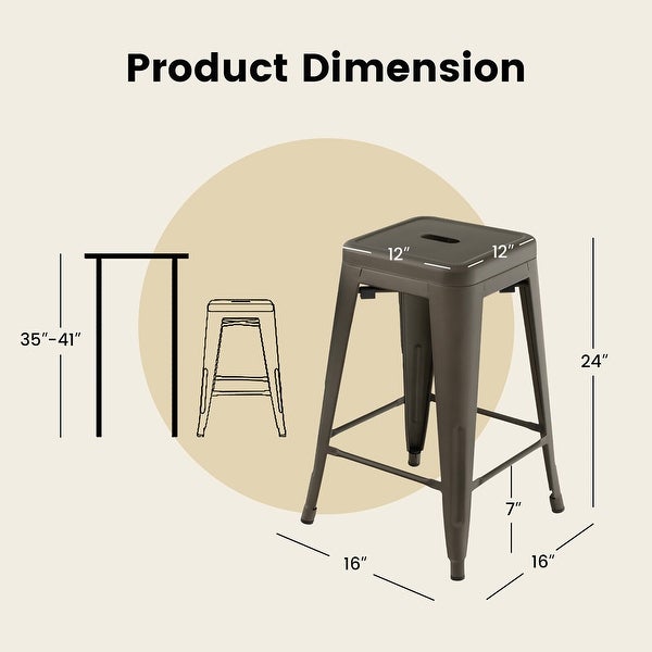 Gymax 24'' Set of 4 Barstool Counter Height Metal Bar Stool Stackable