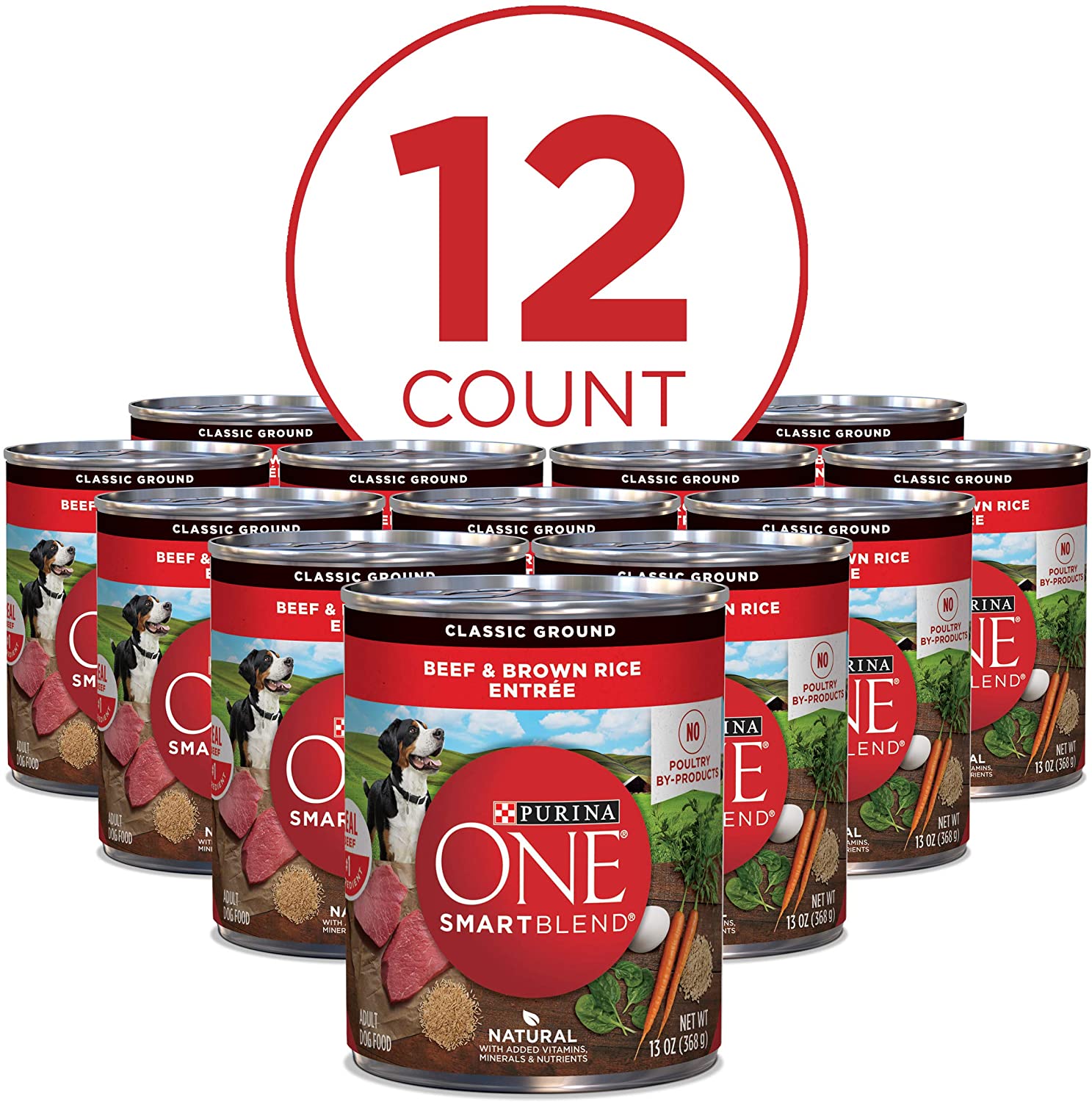 Purina ONE Natural Pate Wet Dog Food， SmartBlend Beef and Brown Rice Entrée - (12) 13 oz. Cans