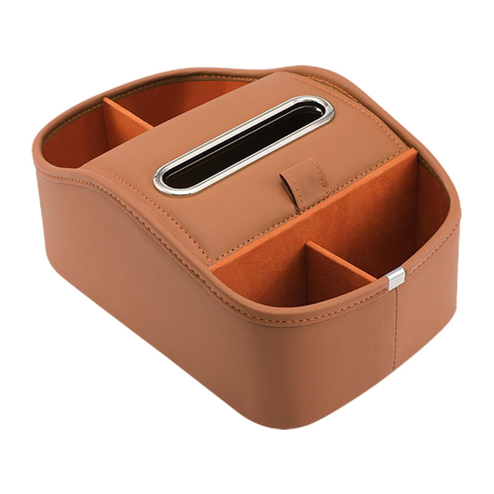 Car Armrest Storage Box Console Organizer For Lipstick Key Paper Towels Brown