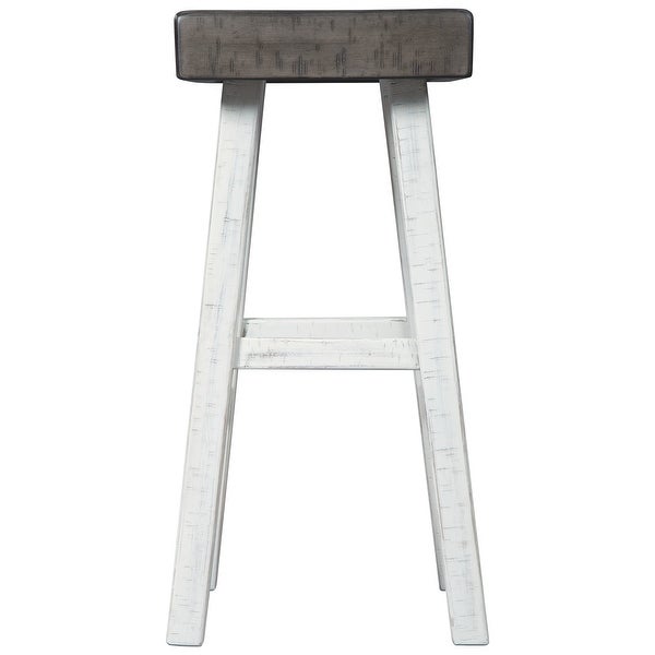 31 Inch Wooden Saddle Stool with Angular Legs， Set of 2 - 31 H x 13 W x 18 L Inches