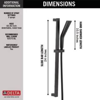 Delta 3-Spray Patterns 1.75 GPM 1.81 in. Wall Mount Handheld Shower Head with H2Okinetic in Matte Black 51799-BL