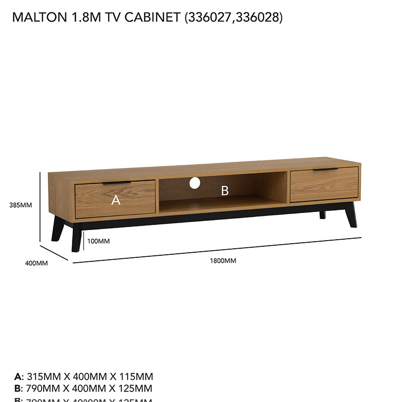 MALTON Entertainment TV Unit 180cm - Walnut & Black