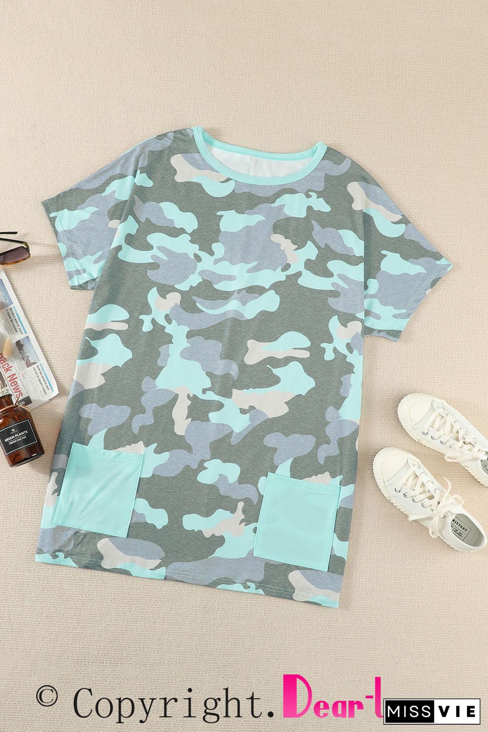 Print Pocketed T-Shirt Mini Dress