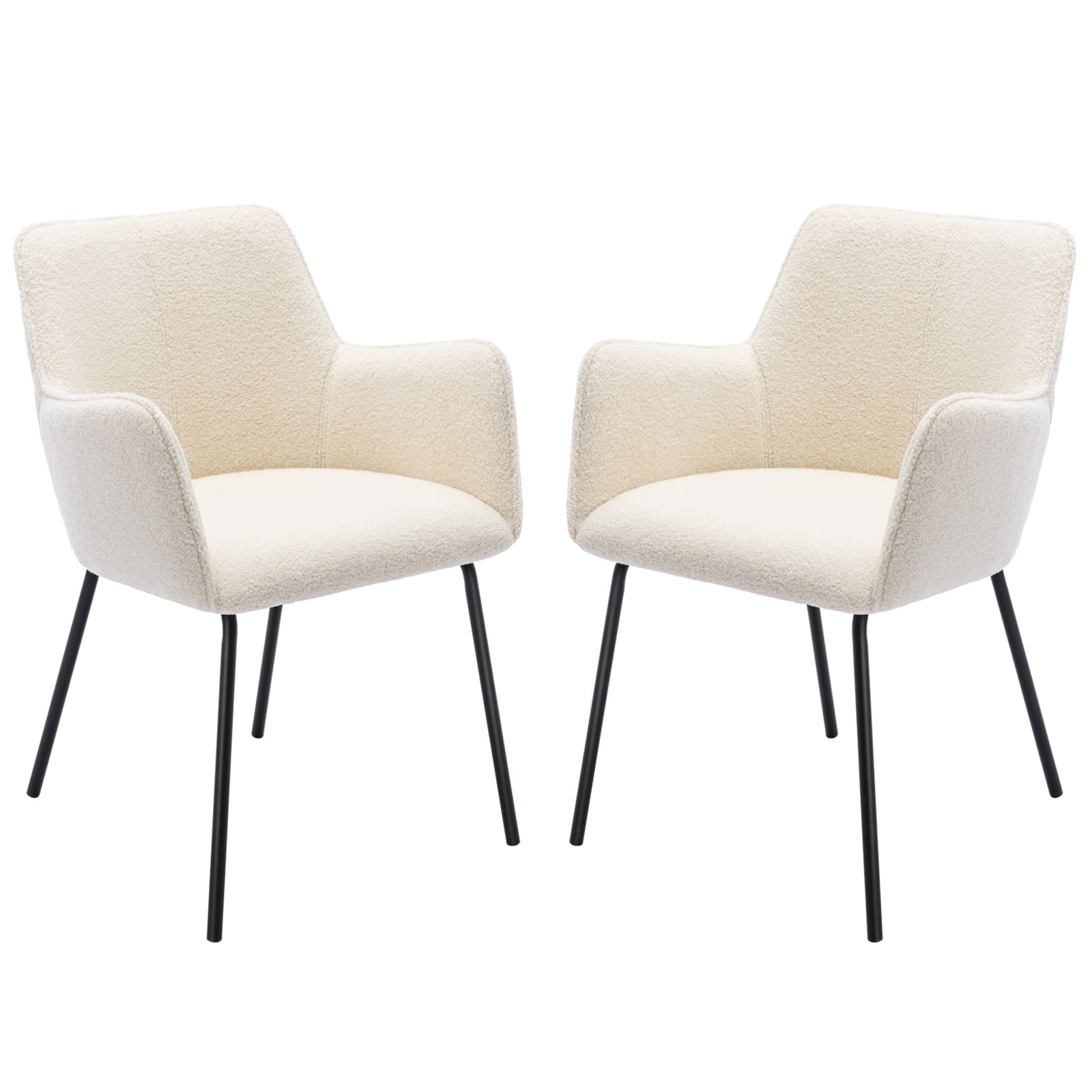 Zesthouse Teddy Sherpa Dining Chairs Set of 2， Modern Boucle Fabric Small Accent Armchairs， Leisure Chairs for Living Dining Room， Cream