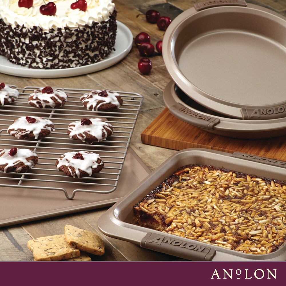 Anolon Advanced Nonstick Bakeware Set with Silicone Grips  5 Piece  Bronze