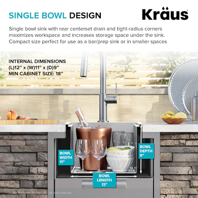 Kraus 4-Piece 15-in W x 9.5-in D x 15-in H Outdoor Kitchen Sink (KWT321-15-316)