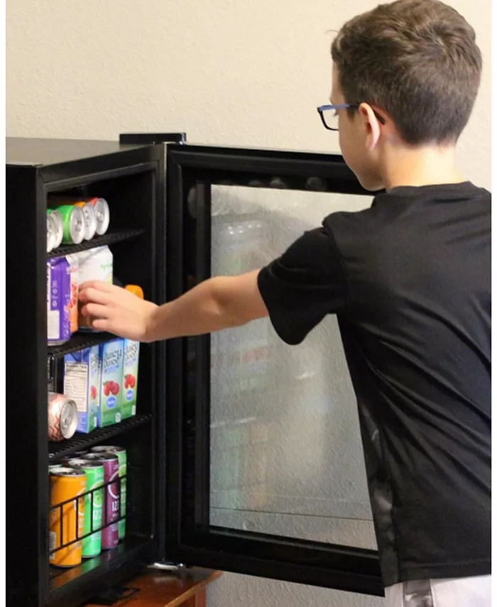 Newair 90 Can Freestanding Beverage Fridge in Onyx Black Compact with Adjustable Shelves and Lock