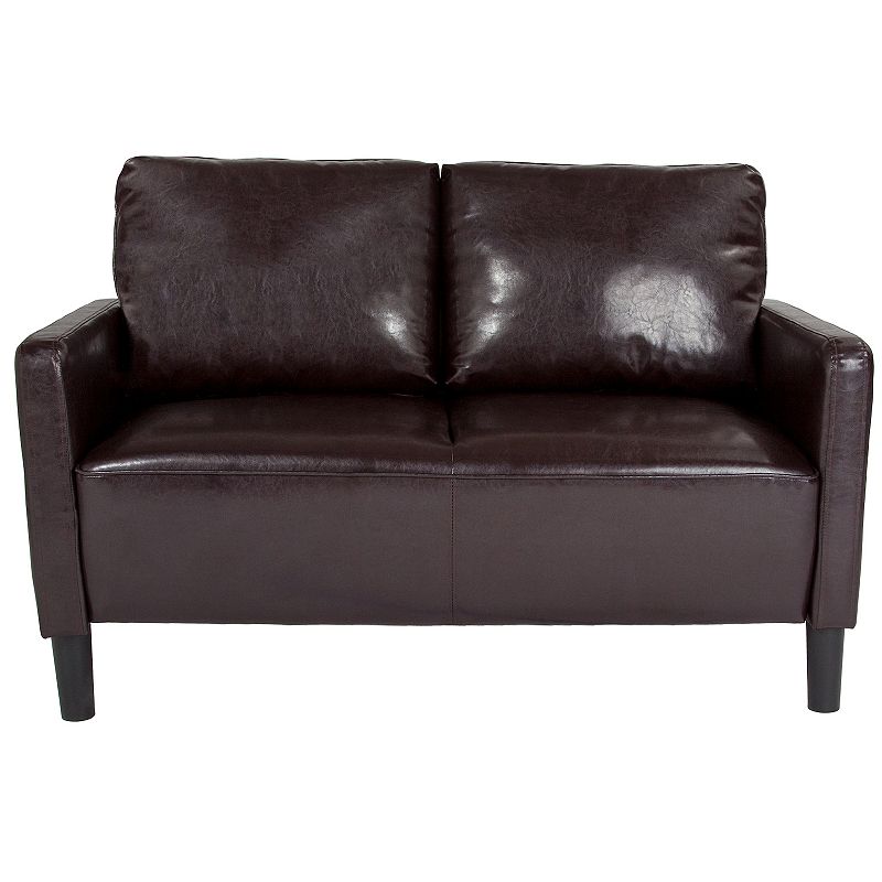 Emma and Oliver Living Room Loveseat Couch with Straight Arms in Brown LeatherSoft