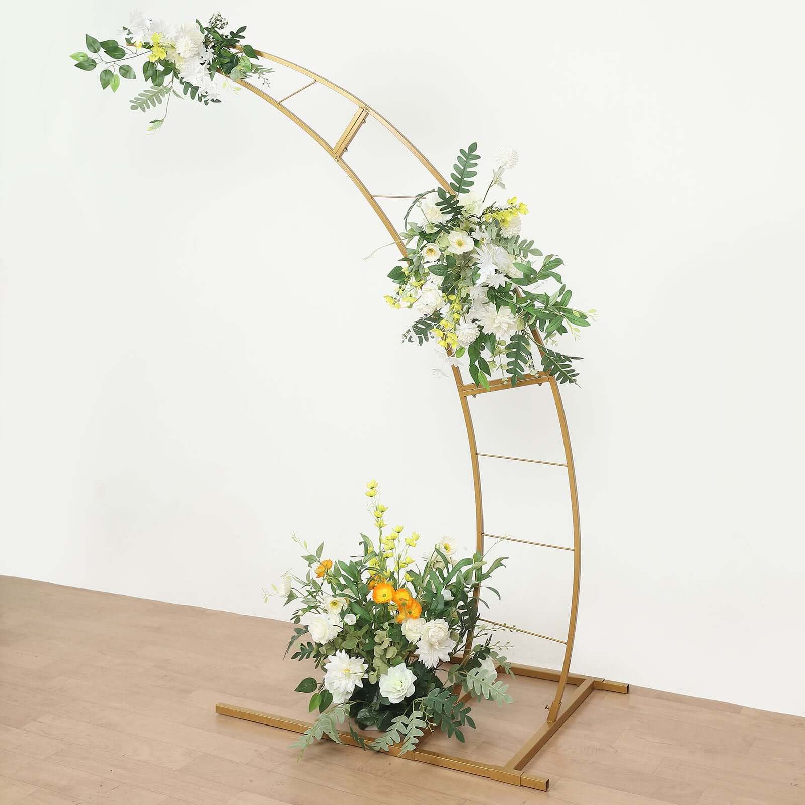 Gold Metal Half Crescent Moon Wedding Arch Flower Stand, Curved Arbor Balloon Frame 6.5ft