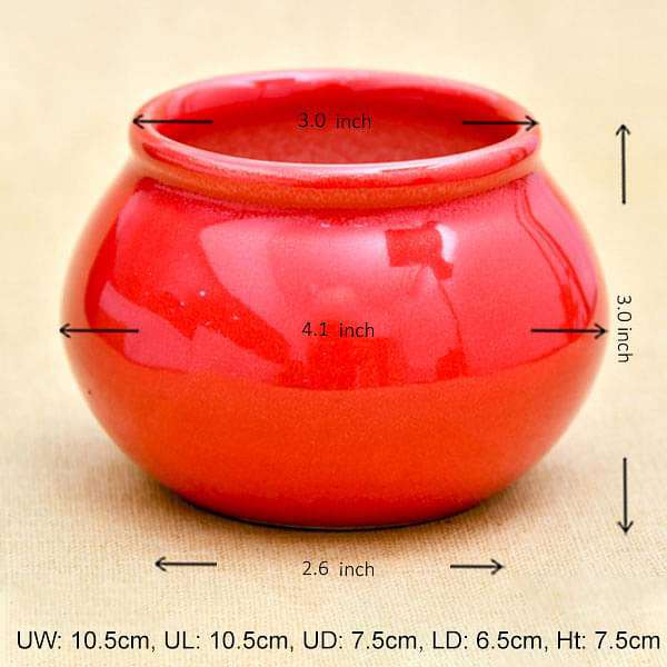 3 inch (8 cm) Handi Shape Round Ceramic Pot (Red) (set of 3)