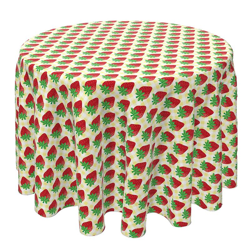 Round Tablecloth， 100% Cotton， 60 Round， Strawberry Picnic Plaid