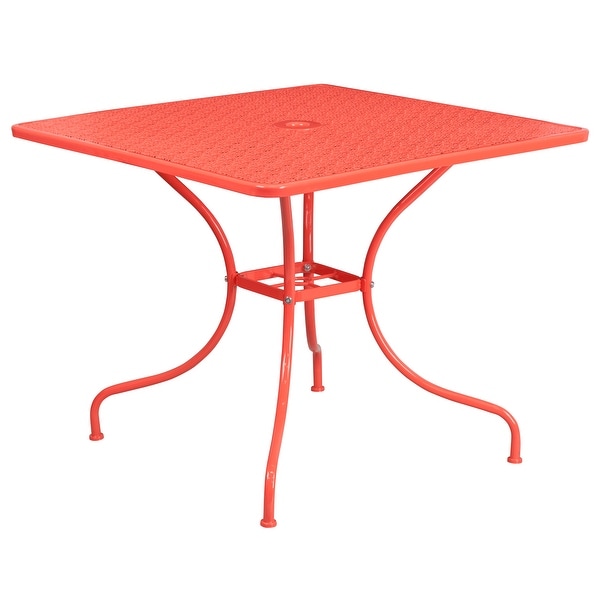 35.5inch Square Steel 3piece Patio Table Set with Round Back Chairs