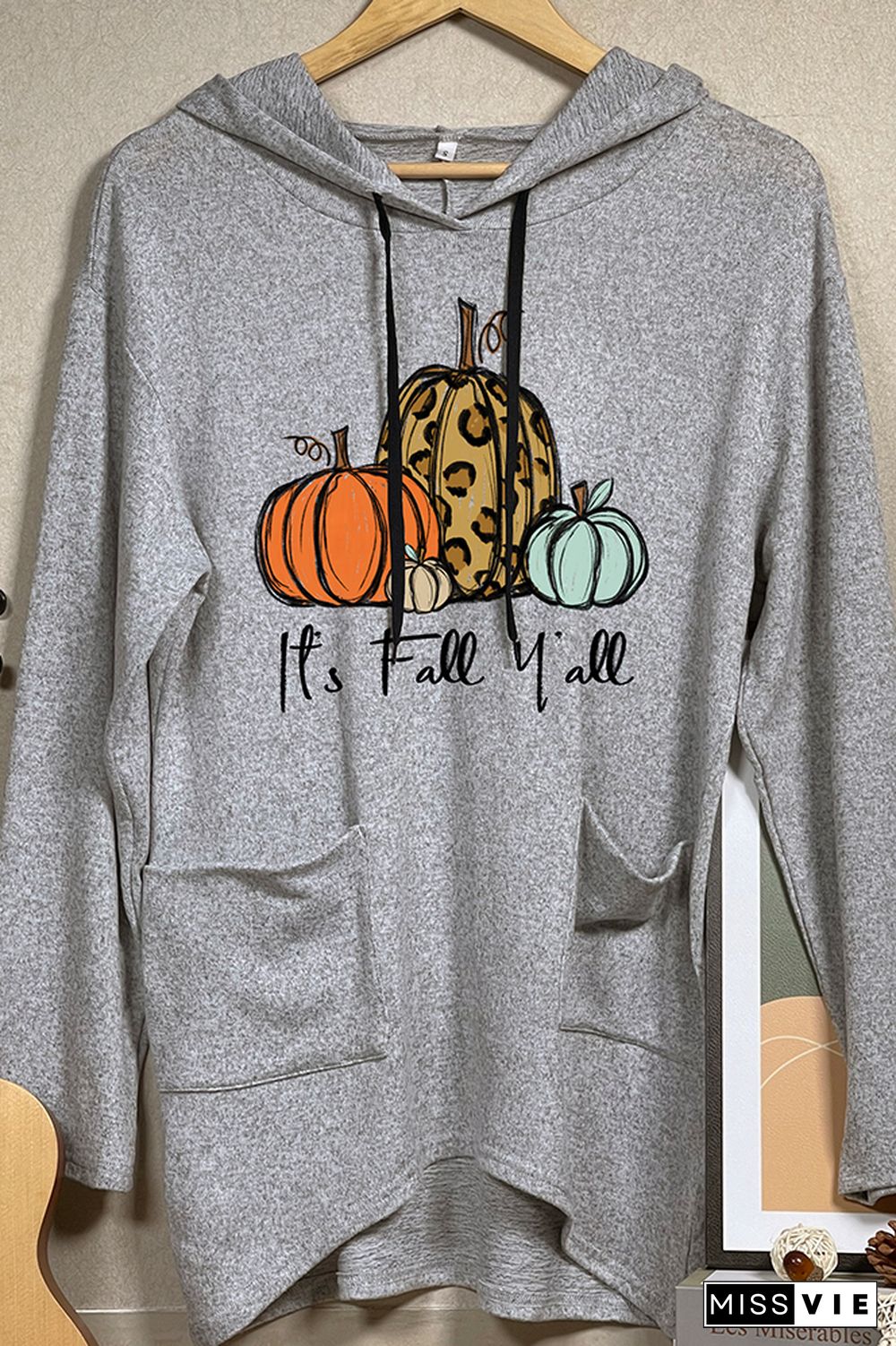 Pumpkin Fall Print Pockets Hooded Dress Wholesale