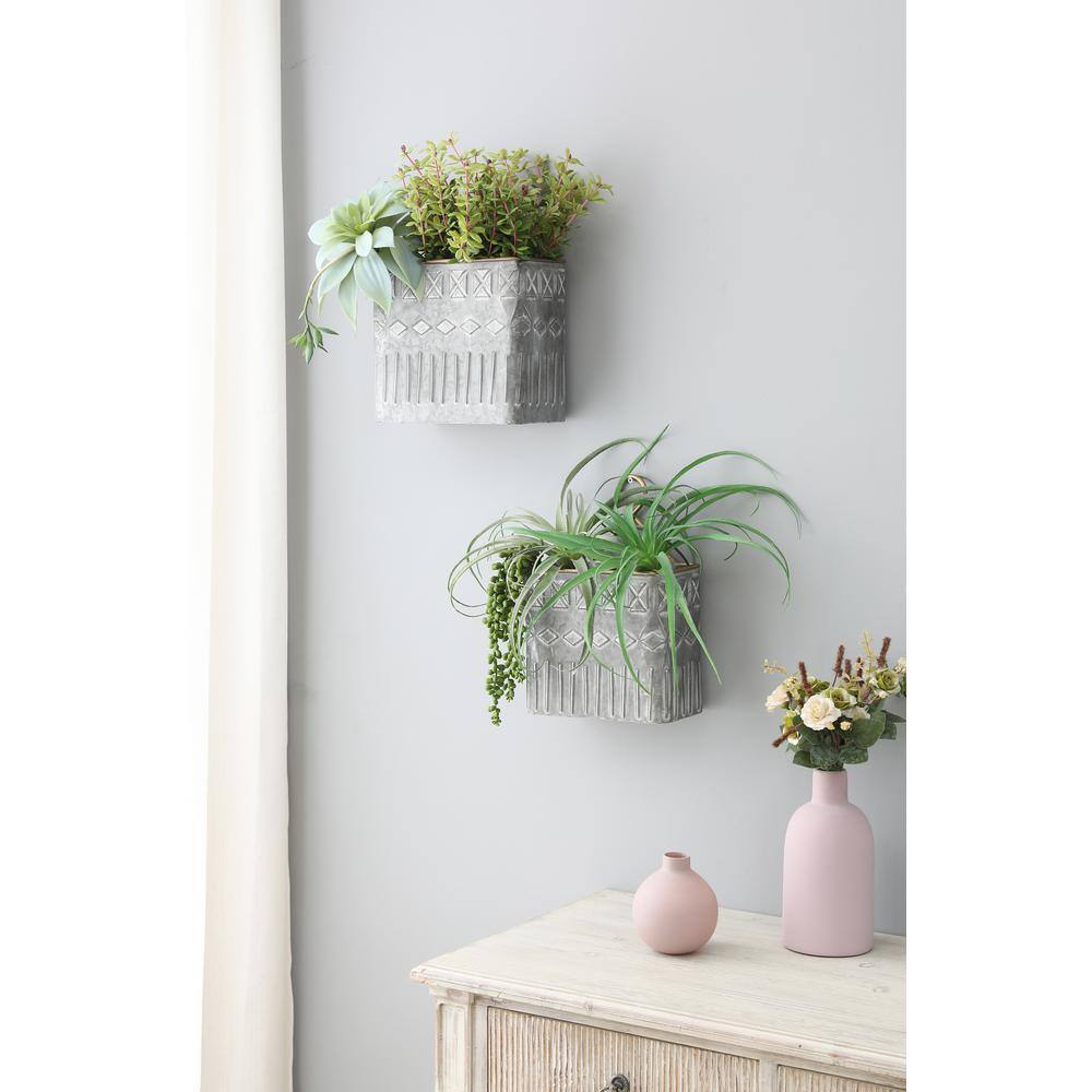 Luxen Home Aztec Gray Succulent Metal Cachepot Wall Planters (2-Pack) WHPL1324