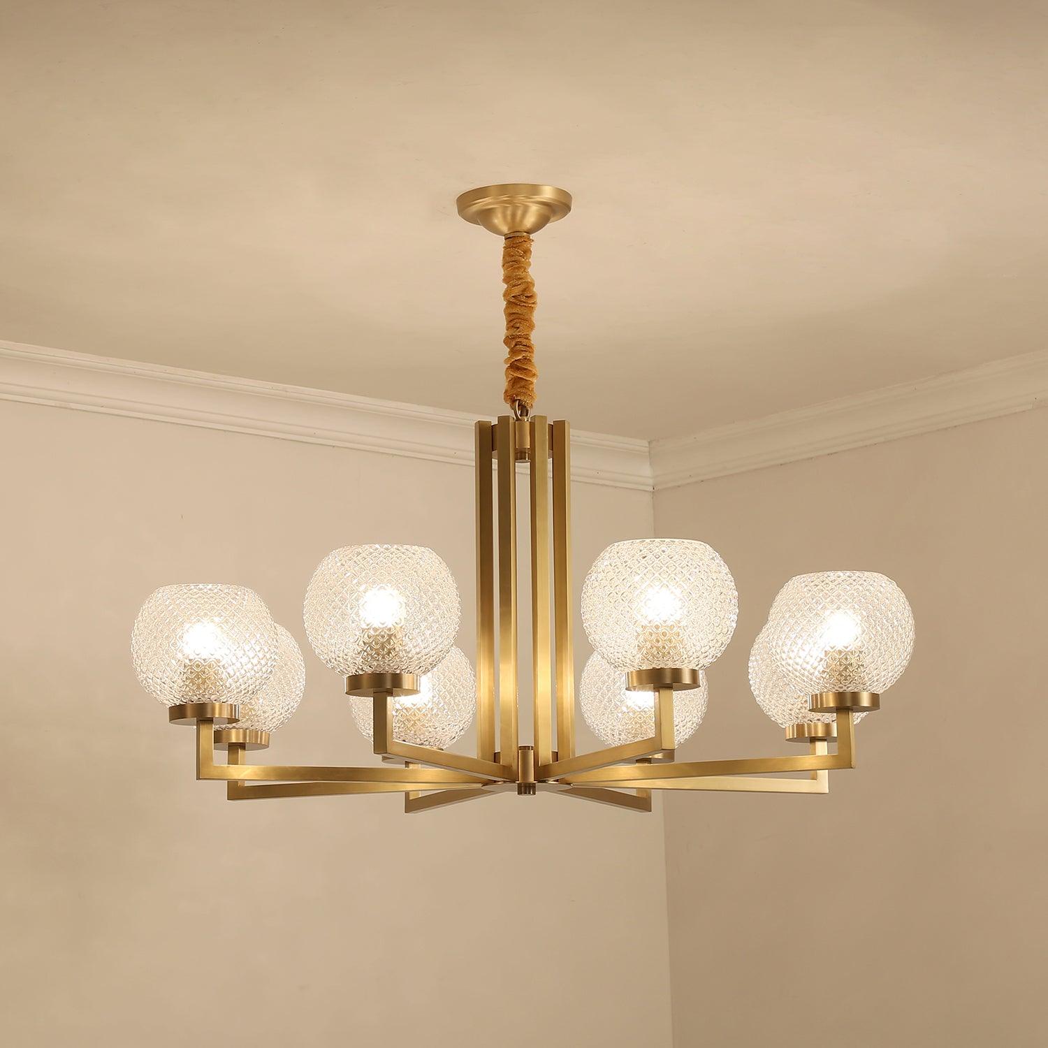 Ribbed Glass Brass Chandelier