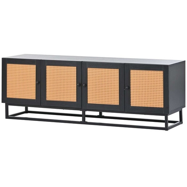 TV Stand Entertainment Cabinet with 4 Textured Rattan Doors and 2 Adjustable Panels