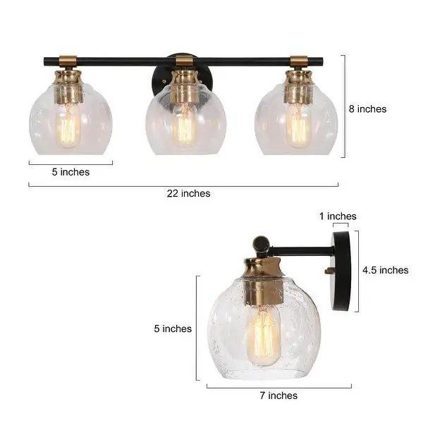 Iain Modern Black 2/3/4-Light Bathroom Vanity Lights Globe Seeded Glass Dimmable Wall Sconces