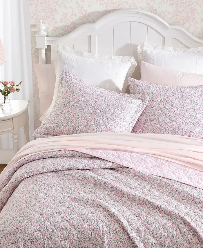 Laura Ashley Loveston Cotton Reversible 3 Piece Quilt Set， Full Queen