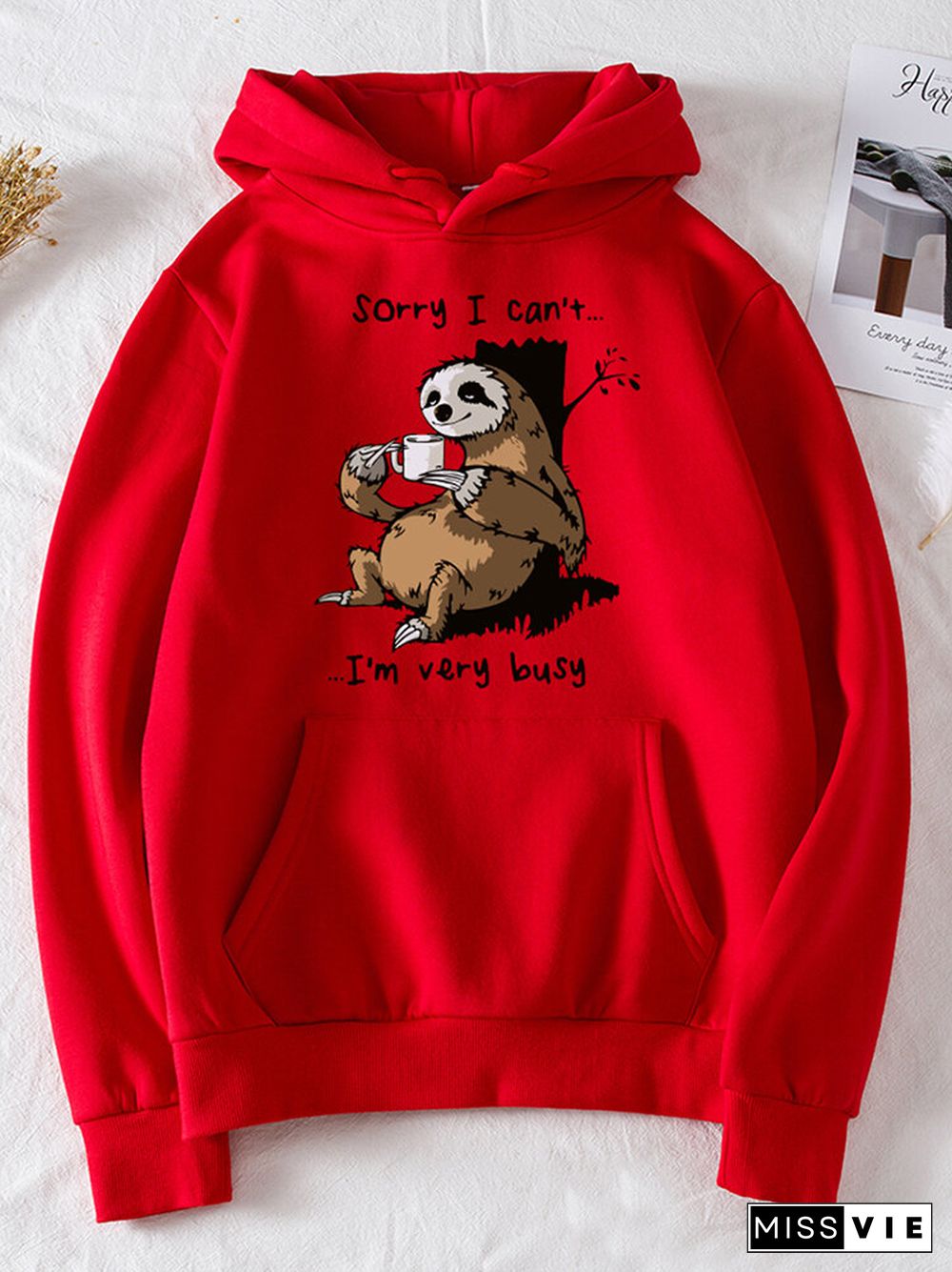 Casual Cartoon Printed Long Sleeve Hoodie With Pocket