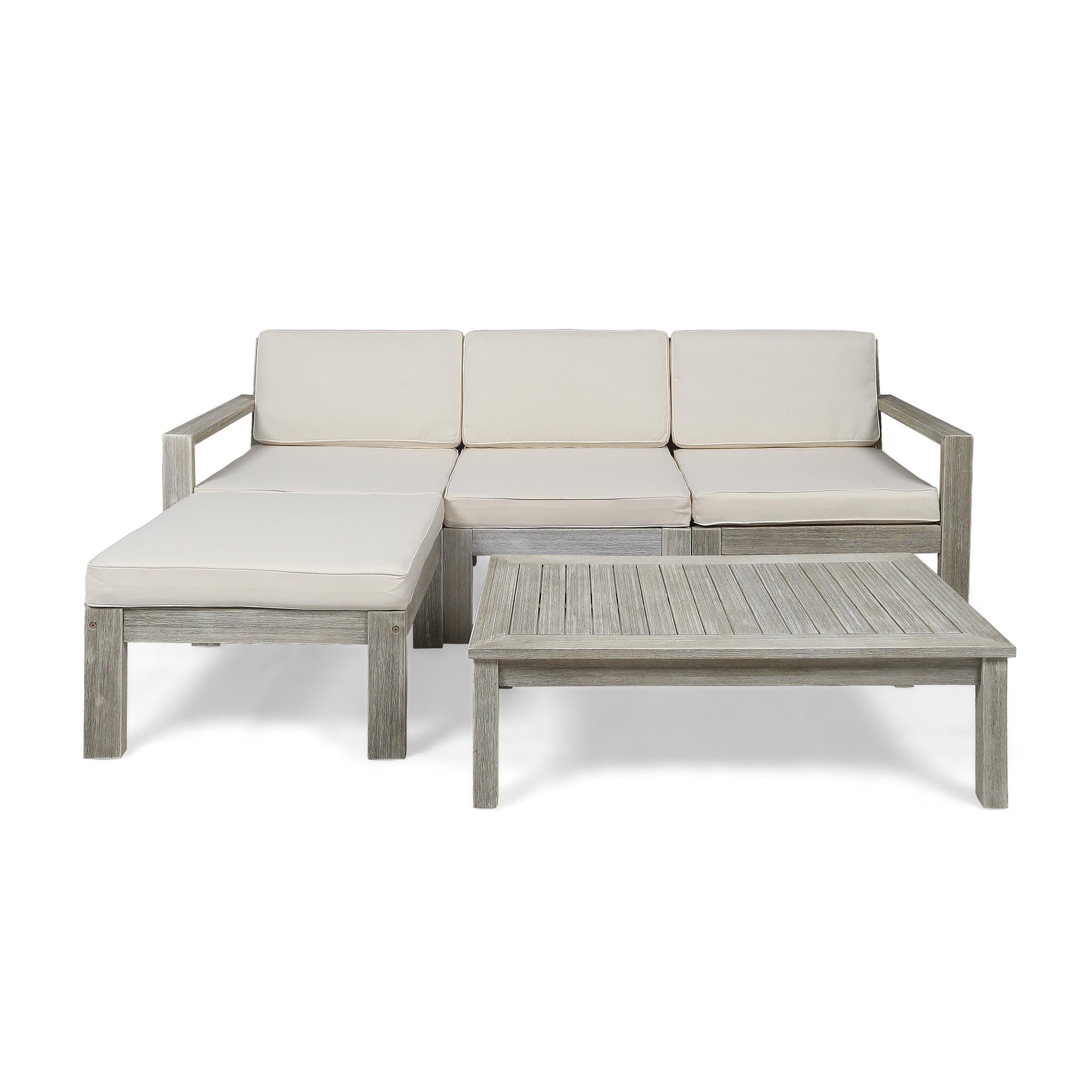 Makayla Ana Outdoor 3 Seater Acacia Wood Sofa Sectional with Cushions