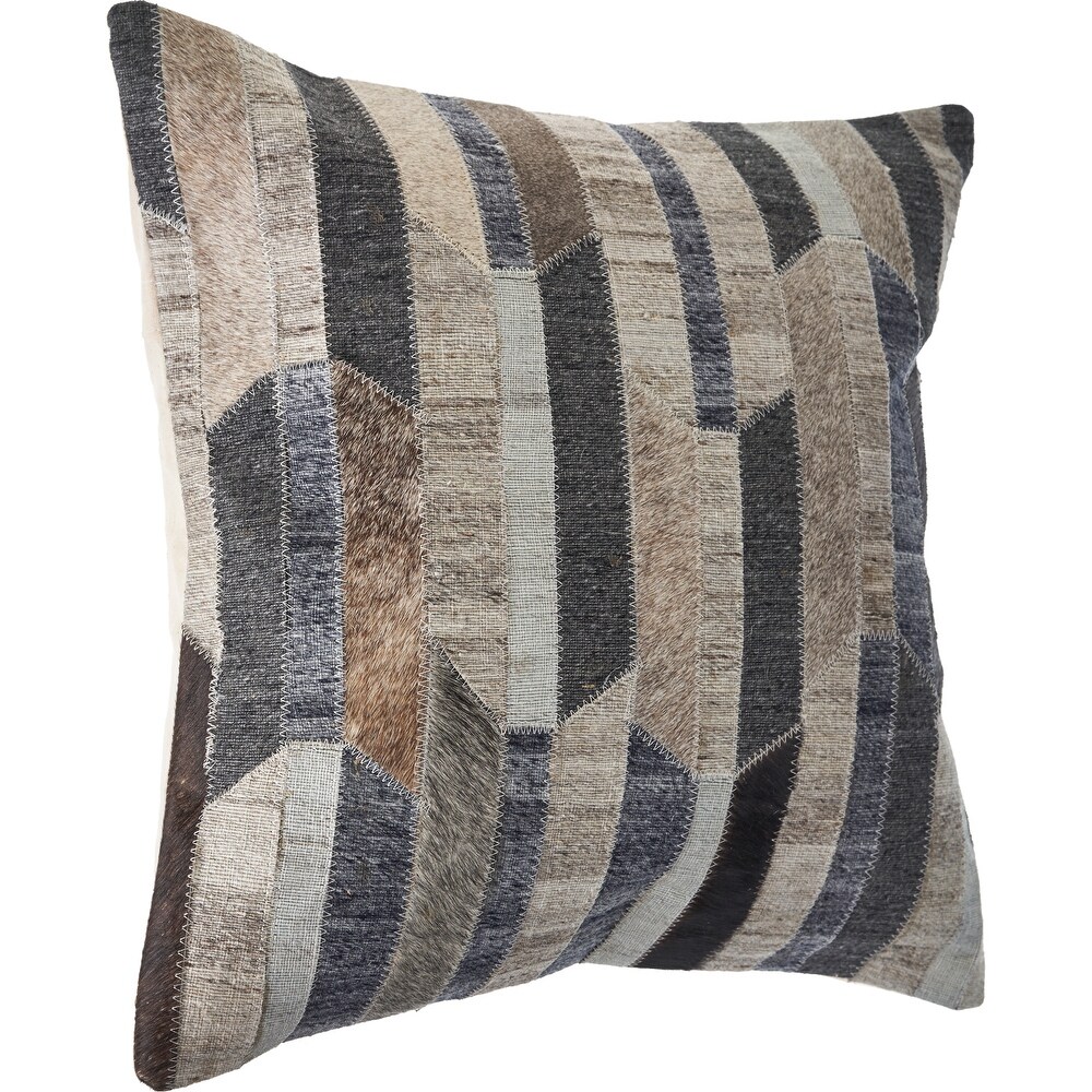 LR Home Multicolored Striped Faux Leather Throw Pillow