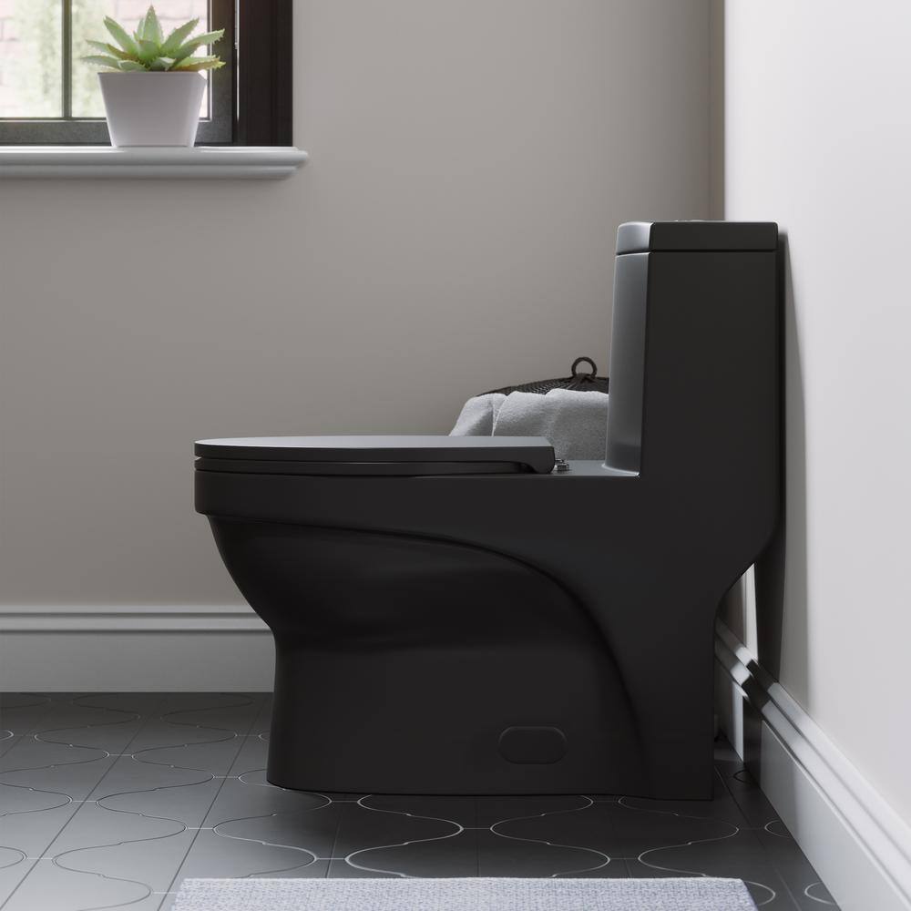 Swiss Madison Virage 1-piece 1.11.6 GPF Dual Flush Elongated Toilet in Matte Black Seat Included SM-1T118MB