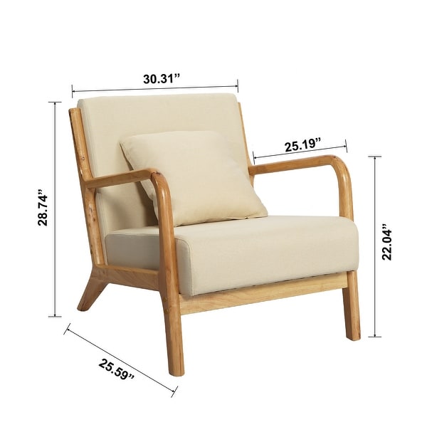 Linen Accent Chairs with Wood Legs - Upholstered Lounge Arm Chairs